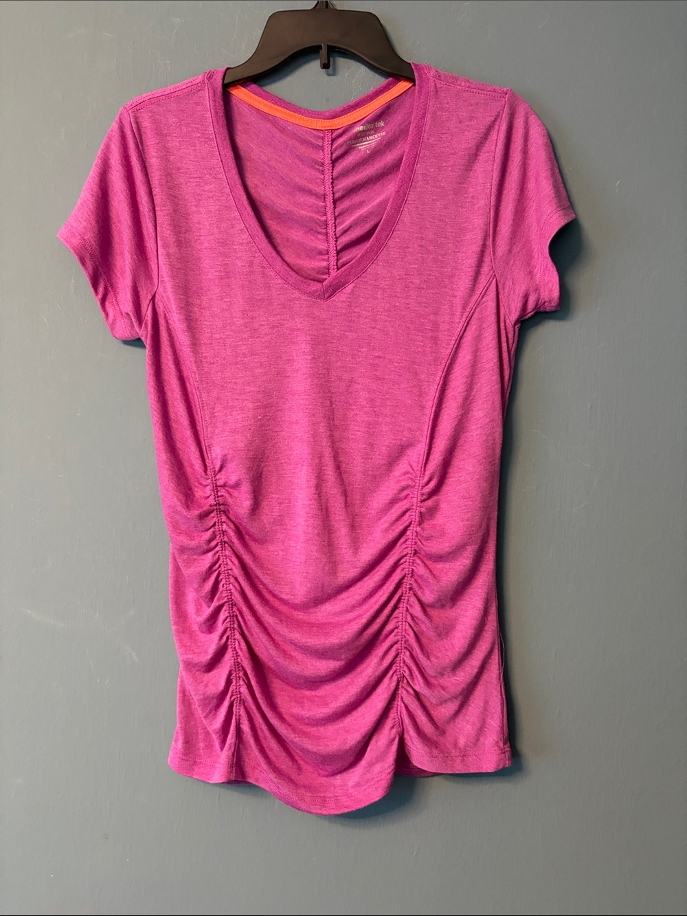 Marika Pink Ruched V-Neck Short Sleeve Top